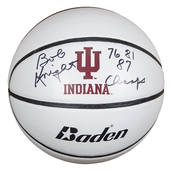 Bobby Knight Autographed and Inscribed Indiana Hoosiers White Logo Basketball (Schwartz)